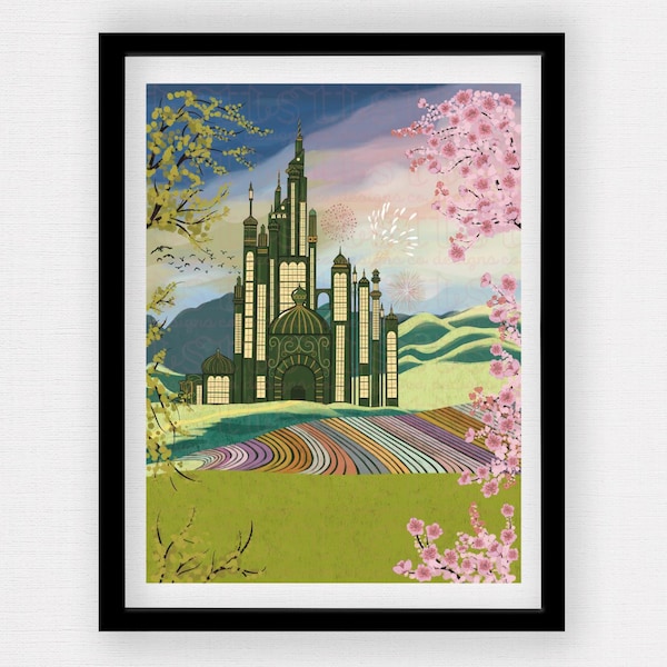 Wicked Art Print |  The Emerald City, Oz Poster | Musical Wall Decor | The Wizard of Oz | Glinda | Gift For Her | Wicked Gift for Friend
