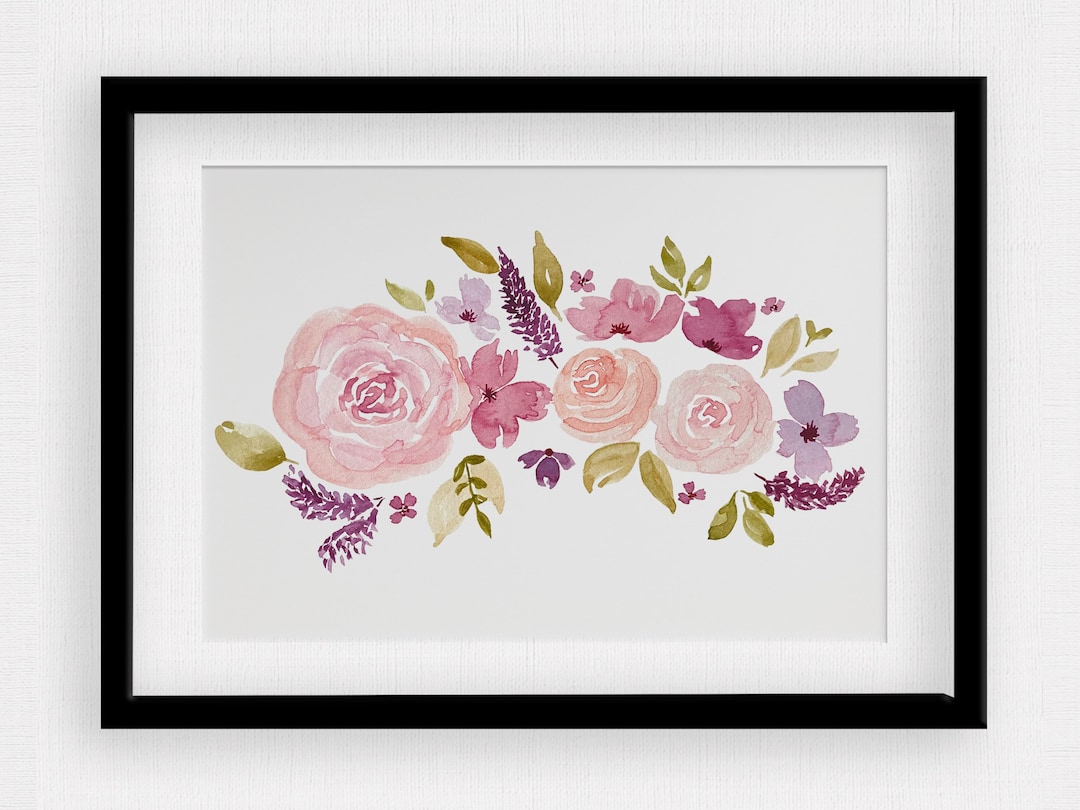 Floral Watercolor Art Print | Pink Roses | Wall Art - Etsy
