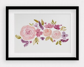 Floral Watercolor Art Print | Pink Roses | Wall Art