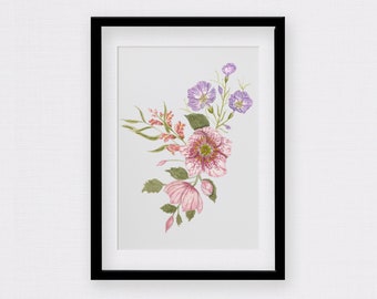 Floral Watercolor Fine Art Print | Pink Hellebore | Pink Snapdragon | Wall Art