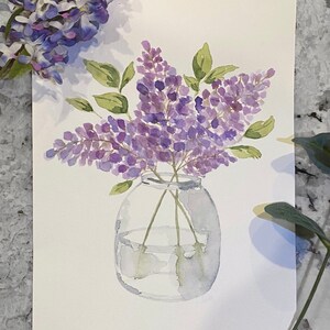 Lilacs in Vase | Cute Floral Watercolor Art Print | Purple Flowers ...