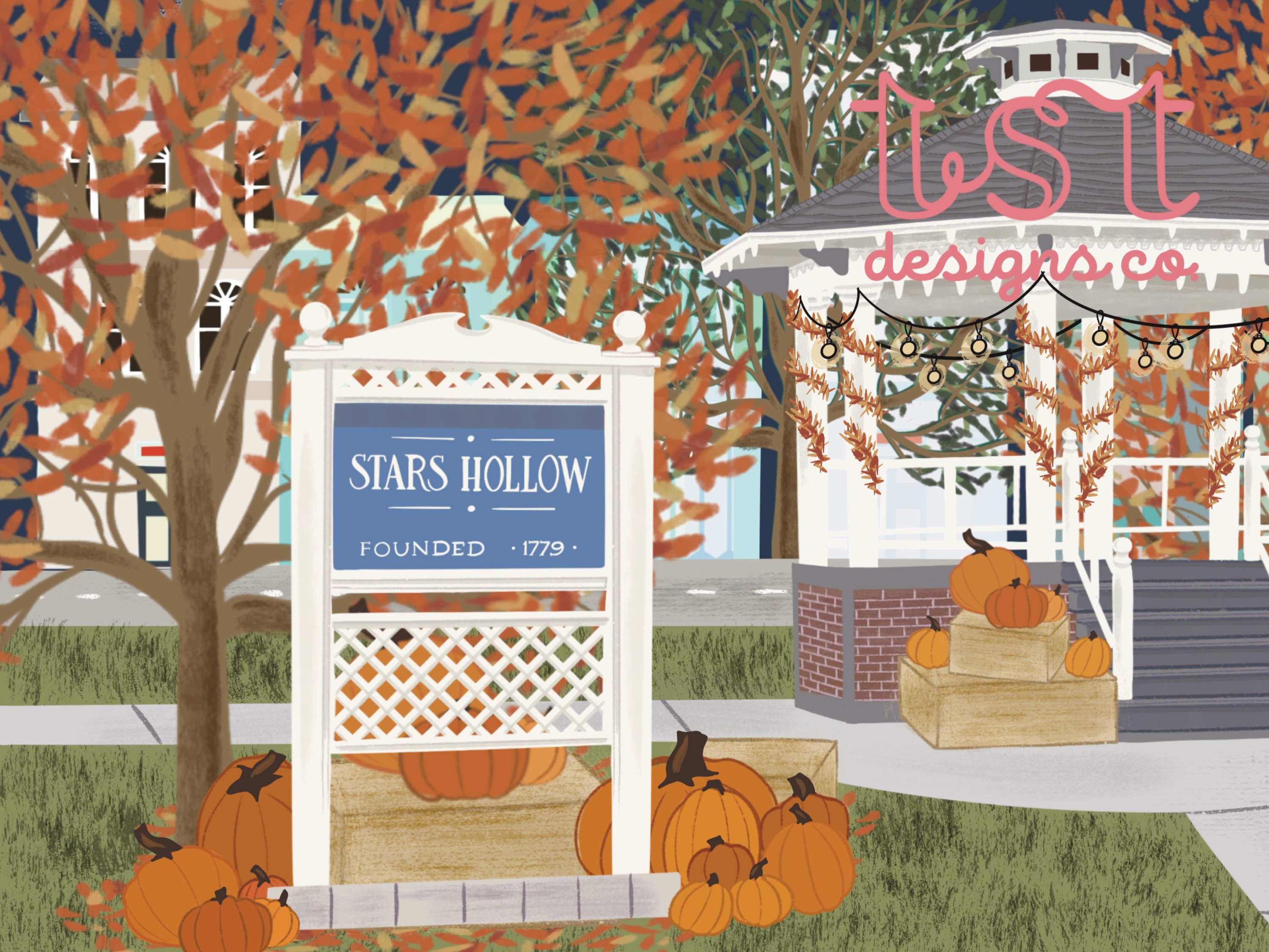 Gilmore Girls Stars Hollow Inspired Art Print Town Square Fall Festival 