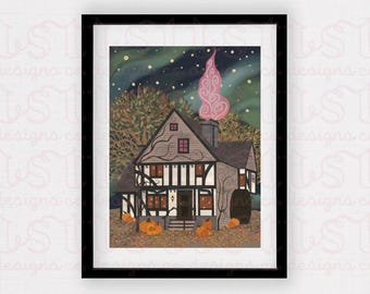 Hocus Pocus Sanderson Sisters House Inspired Art Print | Sanderson House Poster | Just a Bunch of Hocus Pocus Art | Halloween Wall Decor