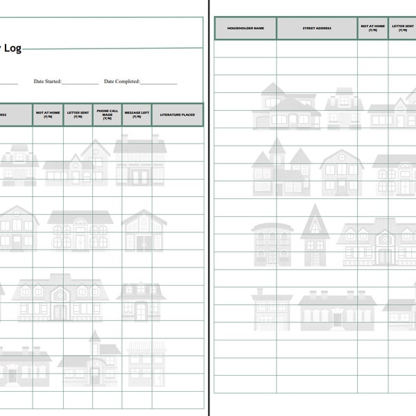 JW Territory Log-house to house/phone/letter writing