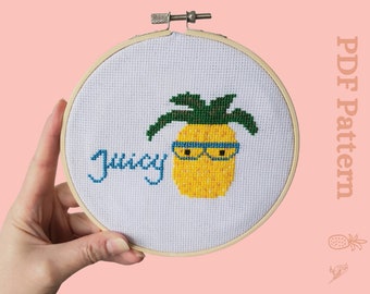 Pineapple Cross Stitch Pattern | Juicy | Happy/Adult Cross Stitch | PDF Pattern | Instant Download