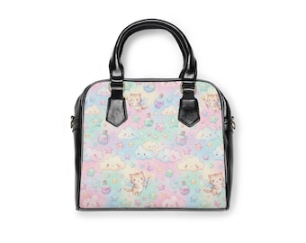 Kawaii Pastel Cloud Cats Shoulder Handbag | Cute Cat Pattern Purse