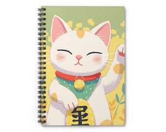 Lucky Maneki Neko Cat Spiral Notebook | Ruled Journal | Maneki Neko | Lucky cat