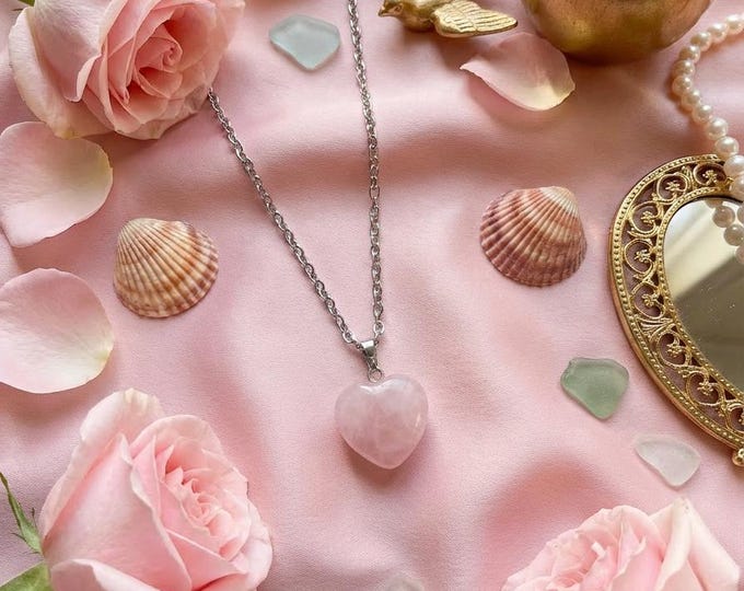 Rose Quartz Heart Necklace, Aphrodite Necklace, Love Stone