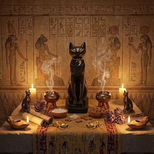 Estatua de Bast, Figura de Bast, Bastet, Egipto, Gato, Gato negro, YESO