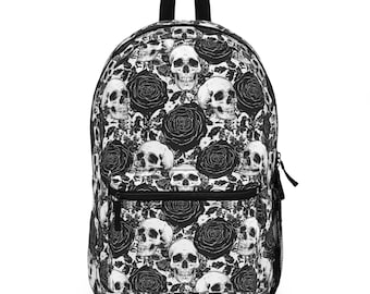 Sac à dos tête de mort et roses | Sac à dos gothique à imprimé floral et tête de mort