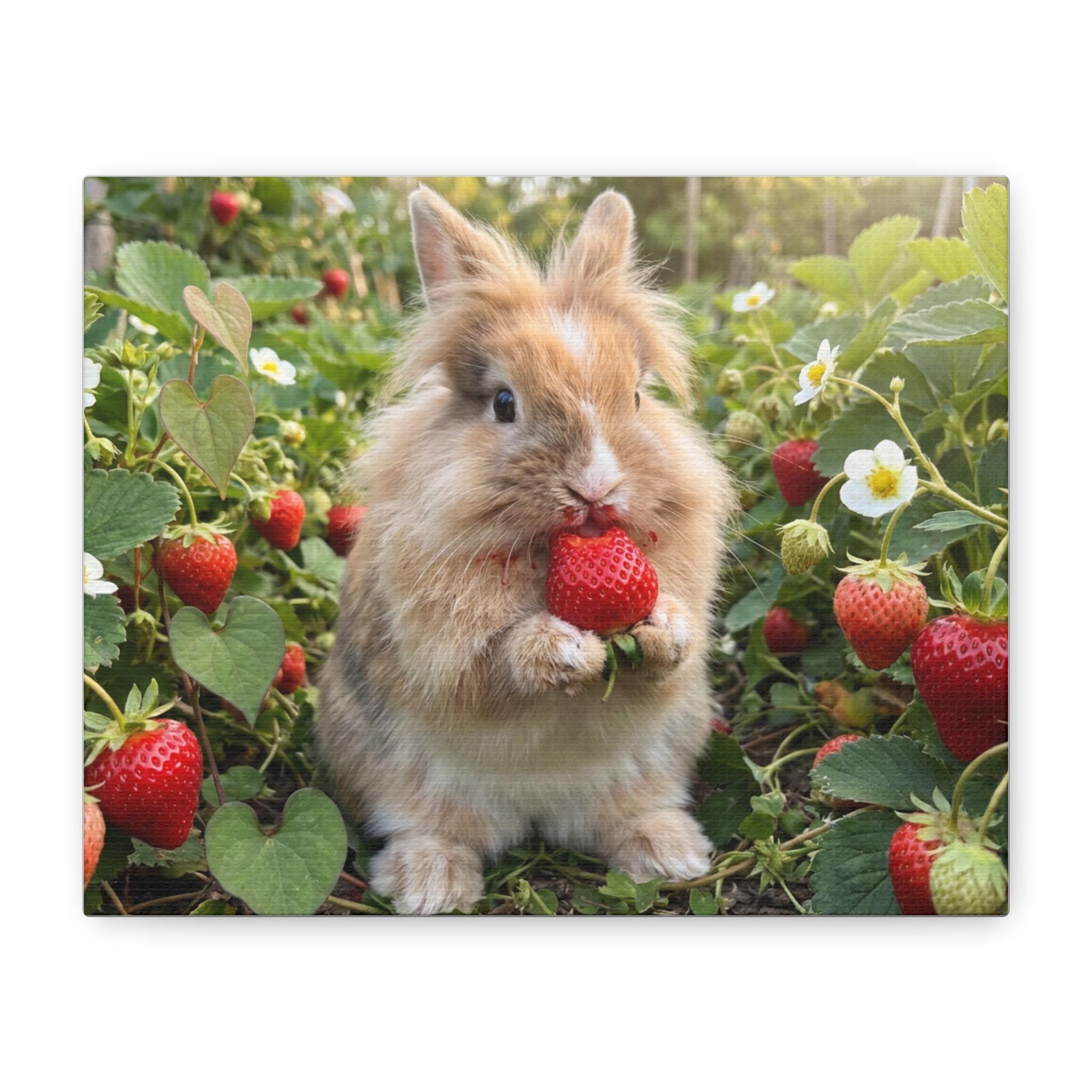 Bunny Eating Strawberry Canvas - Etsy Israel