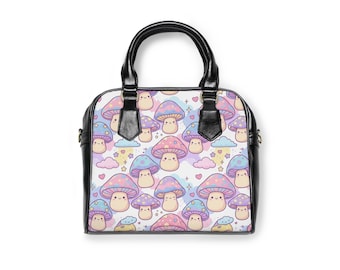 Kawaii Pastel Mushrooms Shoulder Handbag | Cute Mushroom Pattern Purse