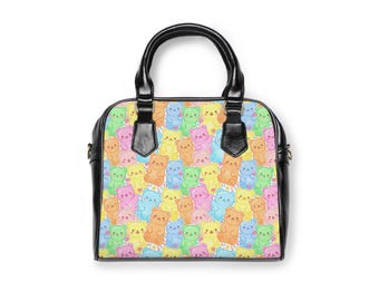 Pastelkleurige handtas met gummybeerpatroon | Leuke portemonnee met snoepprint