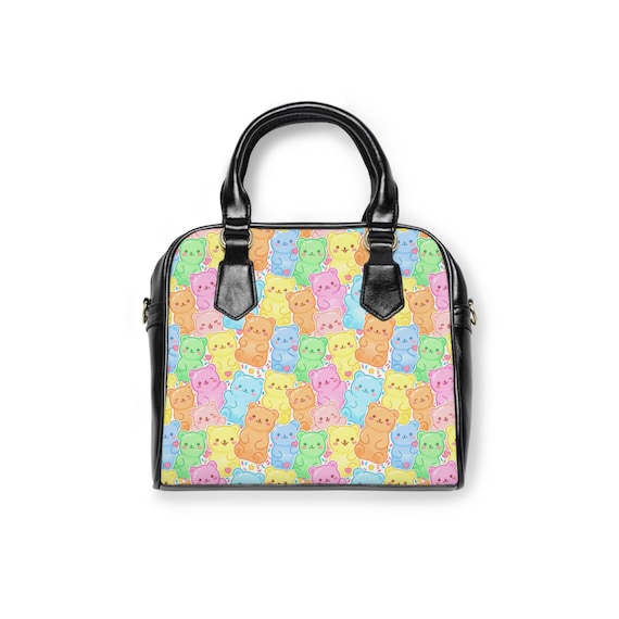 Pastel Gummy Bear Pattern Shoulder Handbag | Cute Cartoon Candy Print Purse