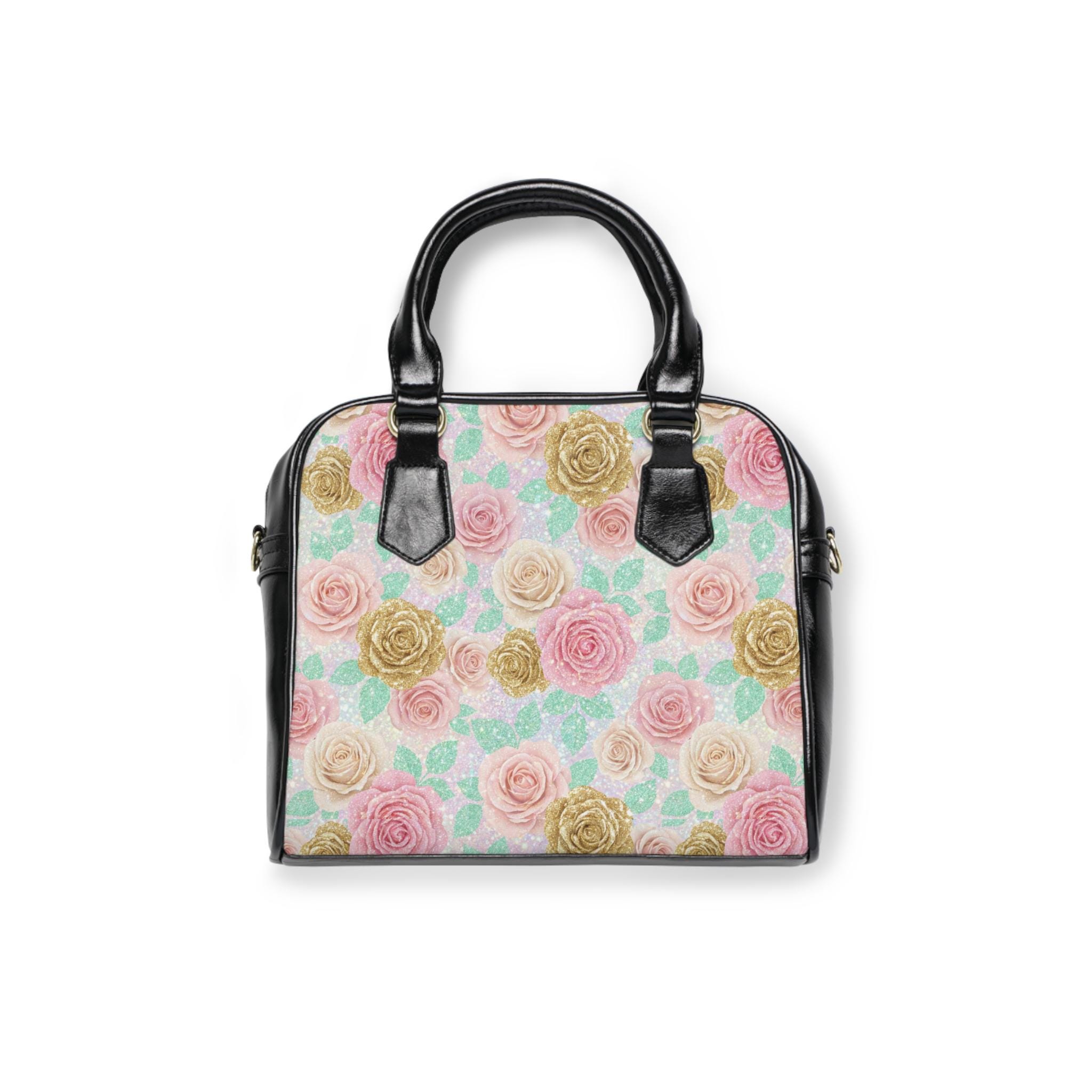 Pastel Rose Pattern Shoulder Bag | Floral Handbag, Pink Mint Gold Roses ...