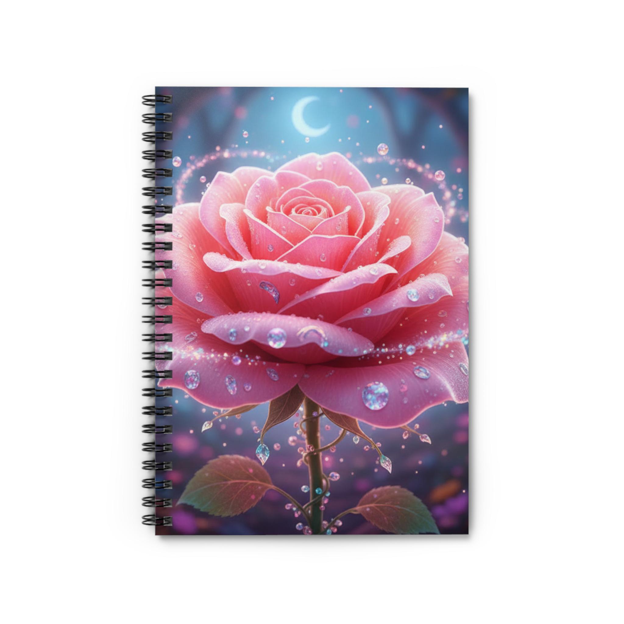 Pink Rose Moonlight Notebook | Spiral Ruled Journal - Etsy