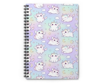 Kawaii Flying Cat Pattern Spiral Notebook | Ruled Journal