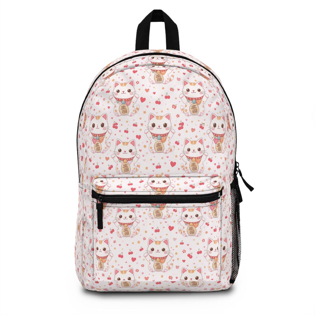 Cat Pattern Rucksack Maneki Neko Cat Pattern Backpack | Lucky Cat Heart Print - Etsy