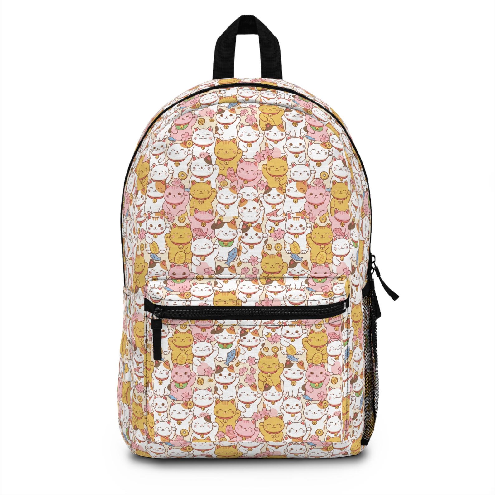 Cat Pattern Rucksack Kawaii Lucky Cat Pattern Backpack | Cute Maneki Neko Print Bag - Etsy