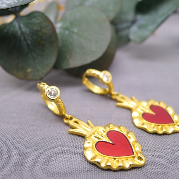 Boucles d'oreilles Ex Voto Rouge doré à l'or fin 24 carats