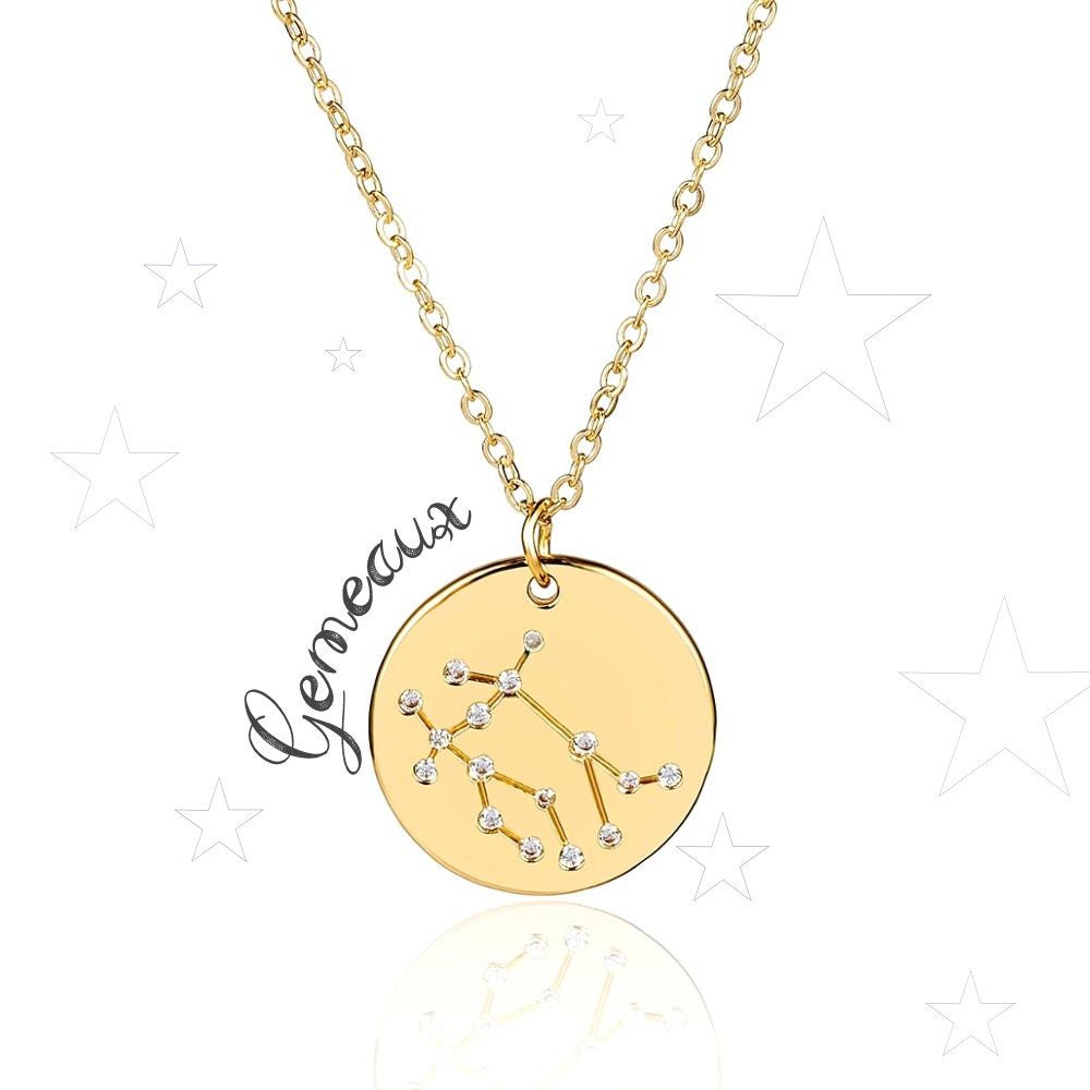 Médaille Vintage Signe Du Zodiaque Gémeaux Couleur Or - Bijou Ancien Astrologique #4824