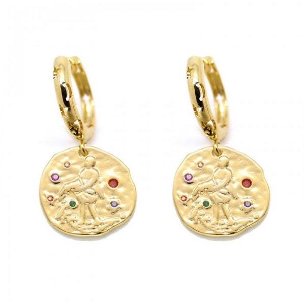 Boucles d'oreilles signe du Verseau doré à l'or fin 16 carats - Tendance Astro