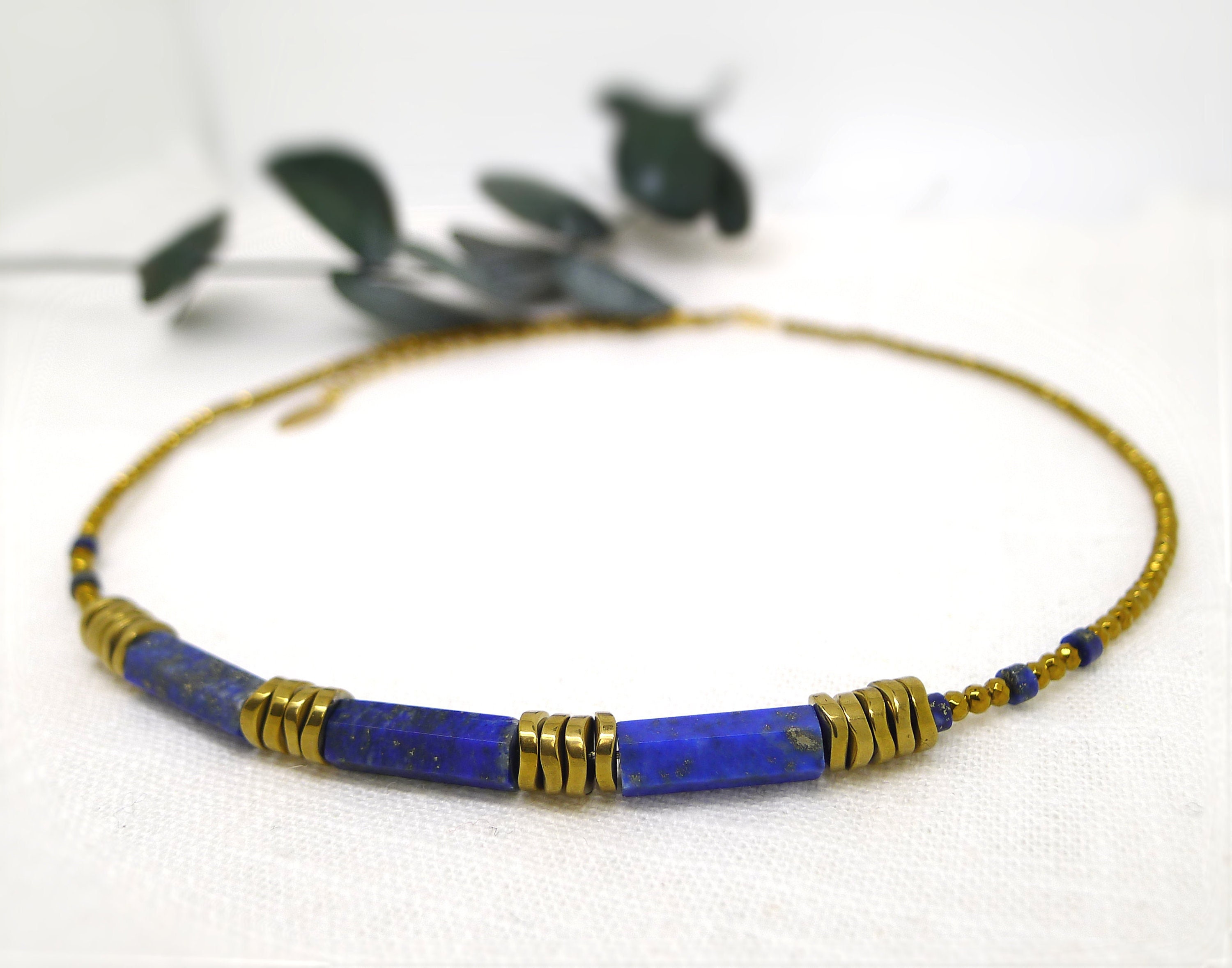 Collier Vintage Lapis Lazuli Et Cornaline - Bijou Pierre N690, Occasion Sans Marque