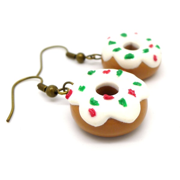 Boucles d'oreilles fantaisie Donuts de Noël fait main en argile polymère