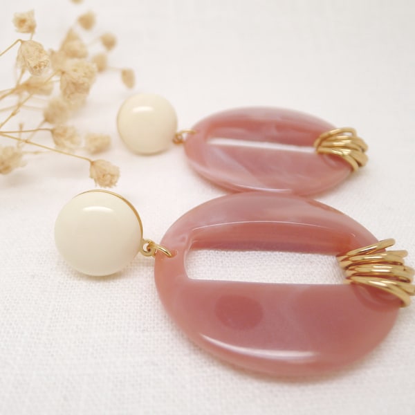 Boucles d'oreilles Voyage Vieux Rose - Tendance vintage 70's