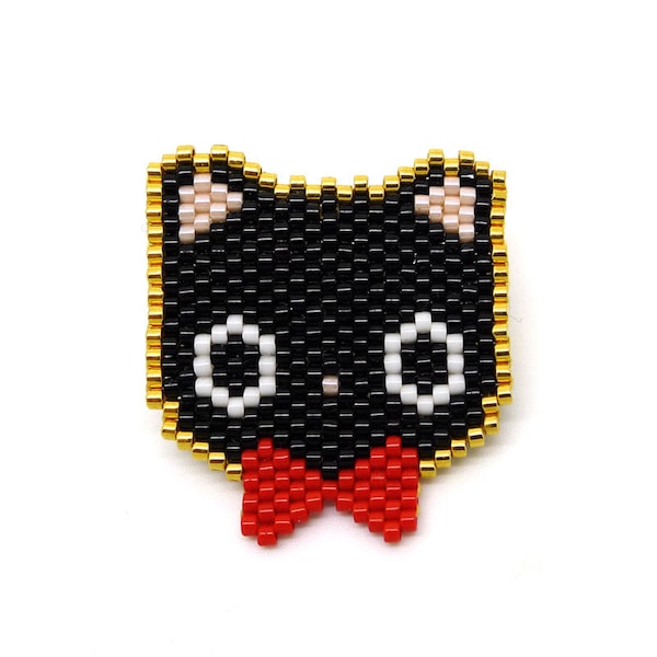 Broche Miyuki Chat Noir tissage de perles