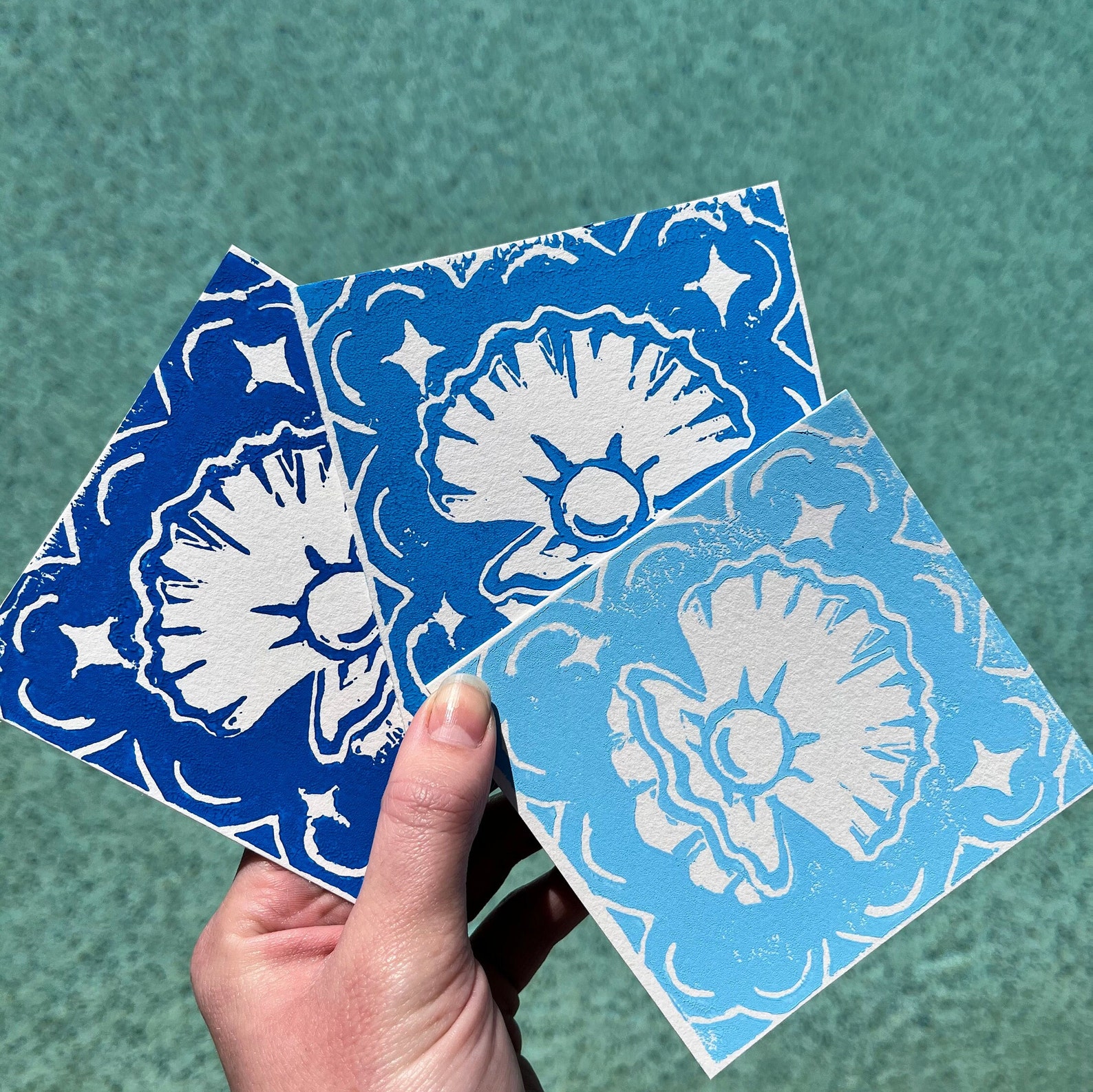 Handprinted Linoleum Print, Oyster Shell Ocean Print 4x4in - Etsy