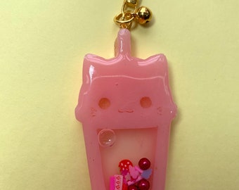 Boba Cat Shaker Charm Keychain