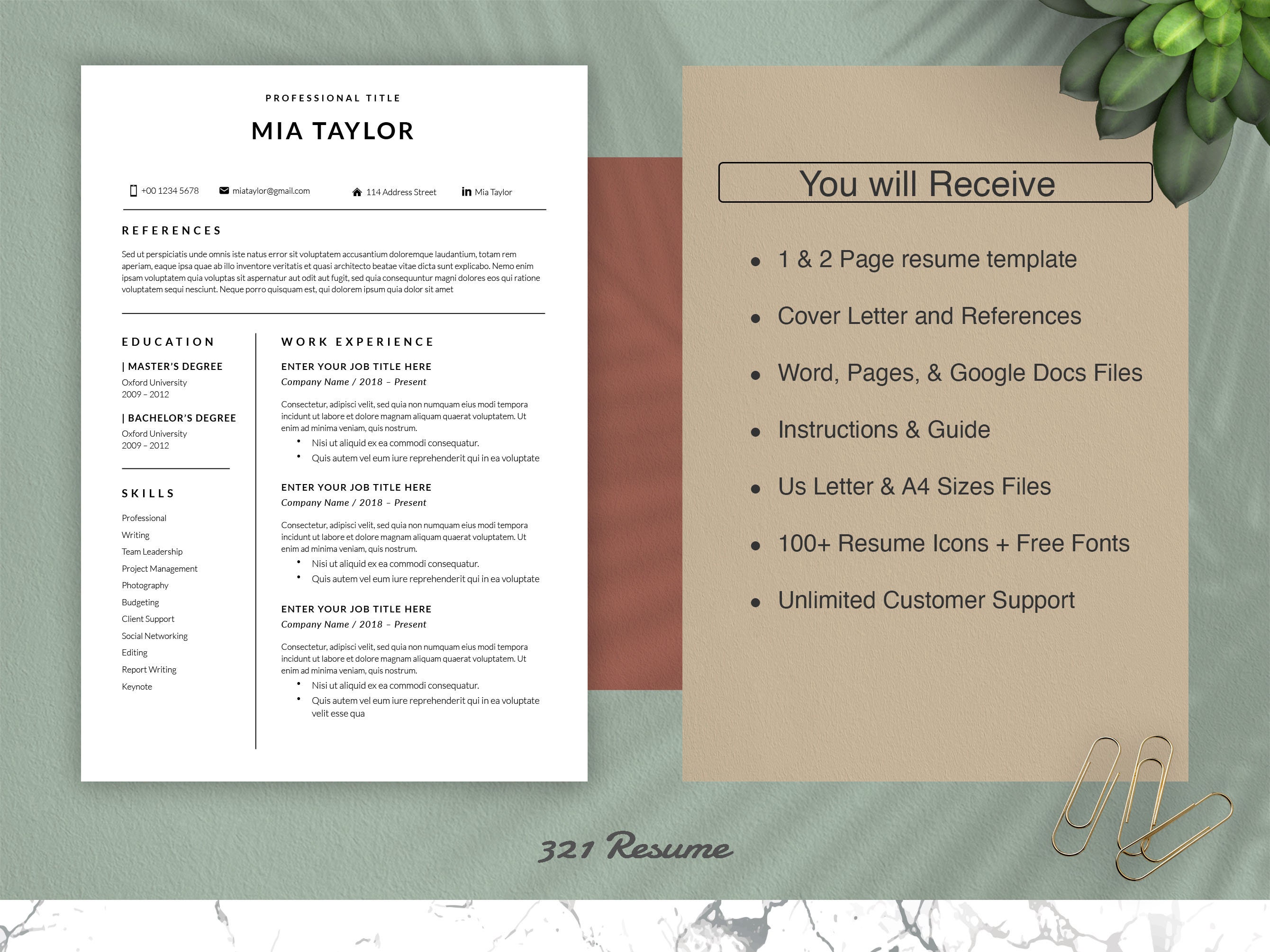 Simple Resume Template for Google Docs, Word and Pages. Modern Resume ...