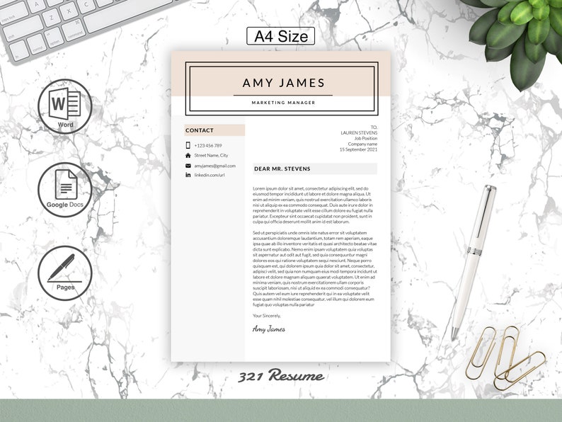 Marketing Resume Template for Word Google Docs Pages. Modern & Colorful ...