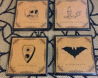 Halloween set of Four Handmade Ceramic Coasters, Holiday, Party
