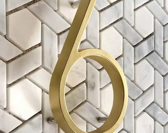 Número de casa flotante en latón dorado - 12,5 cm