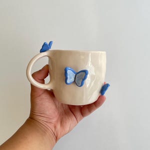PRE-ORDER | butterfly handmade ceramic mug 3D | 250 ml | handmade coffee mug with butterflies, unique valentines gift, cute aesthetic mug image 3