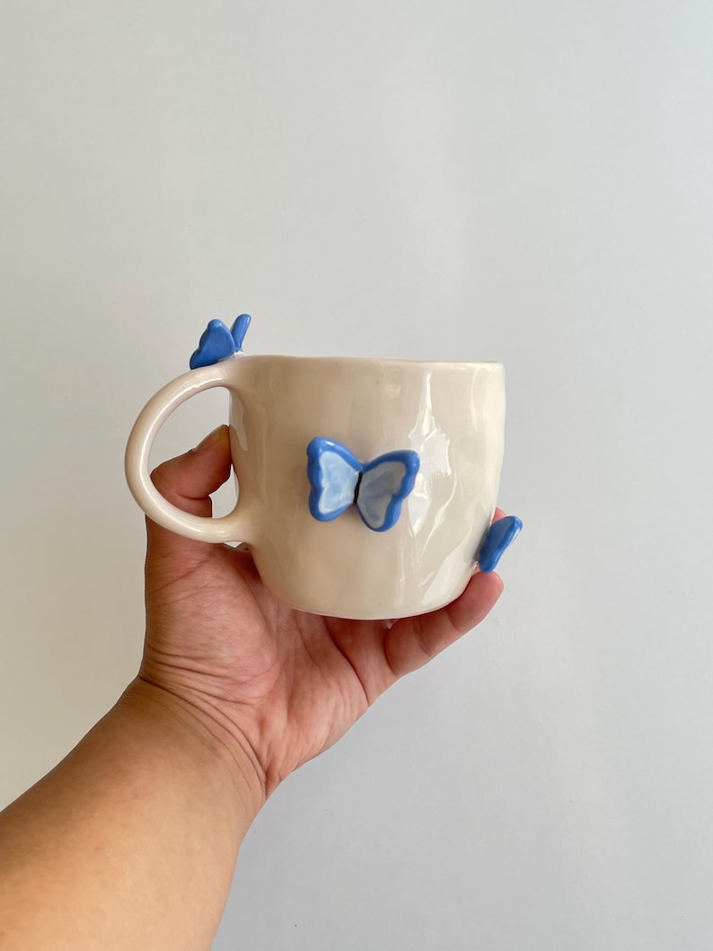 PRE-ORDER | butterfly handmade ceramic mug 3D | 250 ml | handmade coffee mug with butterflies, unique valentines gift, cute aesthetic mug image 3