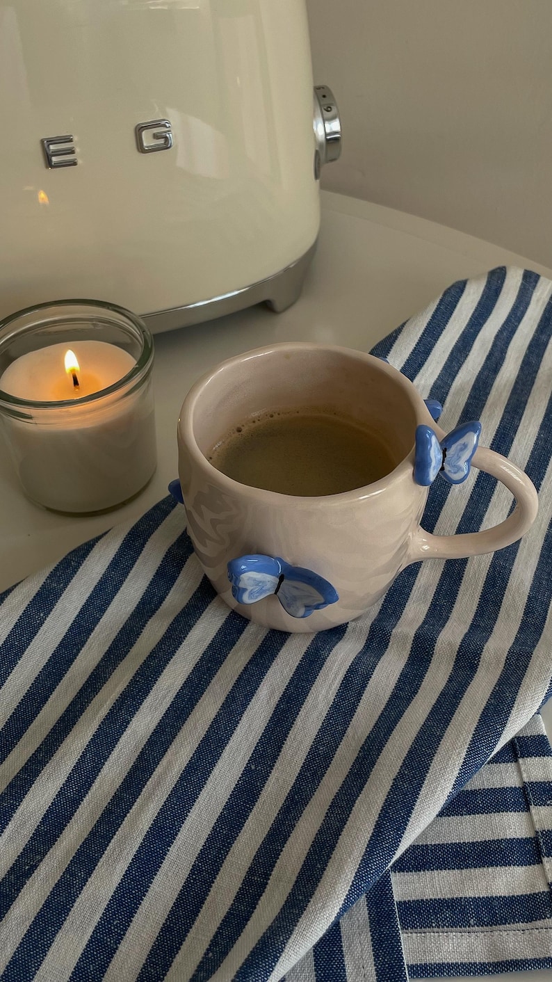 PRE-ORDER | butterfly handmade ceramic mug 3D | 250 ml | handmade coffee mug with butterflies, unique valentines gift, cute aesthetic mug image 5