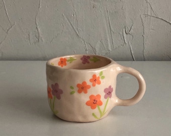 flower garden handmade ceramic mug | 300 ml | handmade coffee mugs, handmade gift, unique valentines gift pottery mug, cute aesthetic mug