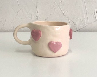 love mug with hearts, handmade mug - 300 ml | handmade coffee mugs, handmade gift, unique valentines gift pottery mug, cute aesthetic mug