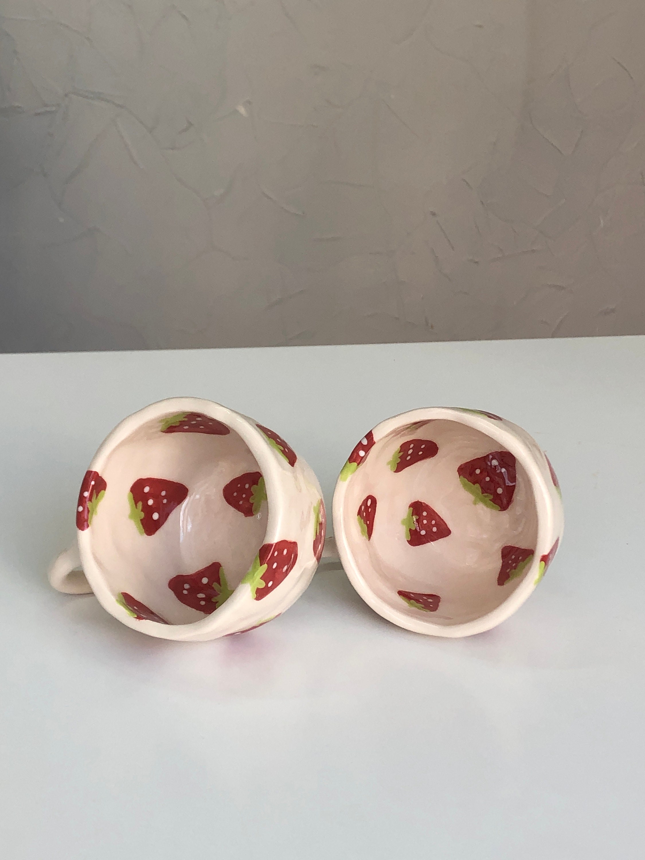 Strawberry Ceramic Mug 250 Ml Handmade Coffee Mugs, Handmade Unique Gift,  Cute Aesthetic Ceramic Mug, Uniqe Valentines Gift 