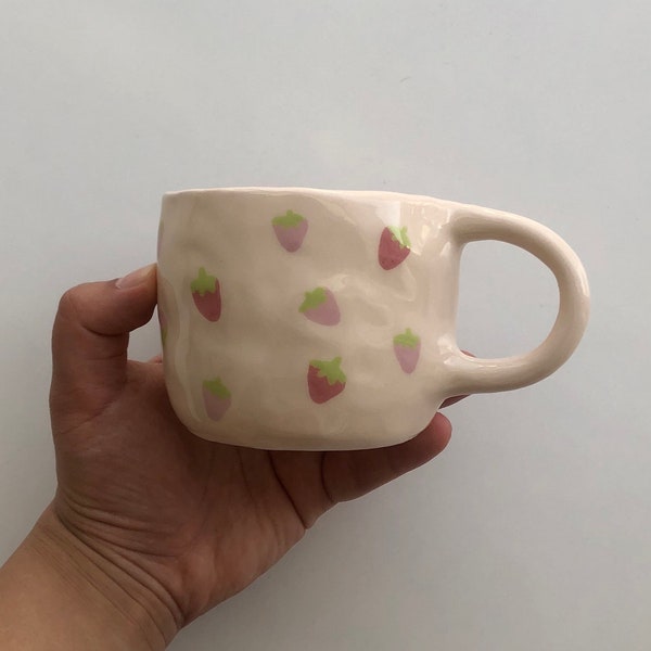 little strawberries handmade ceramic mug | 200 ml | handmade coffee mugs, handmade gift, unique gift pottery mug, cute aesthetic mug