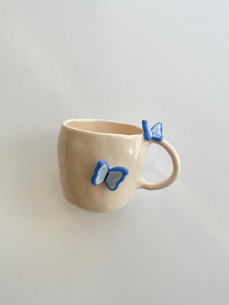 PRE-ORDER | butterfly handmade ceramic mug 3D | 250 ml | handmade coffee mug with butterflies, unique valentines gift, cute aesthetic mug image 2