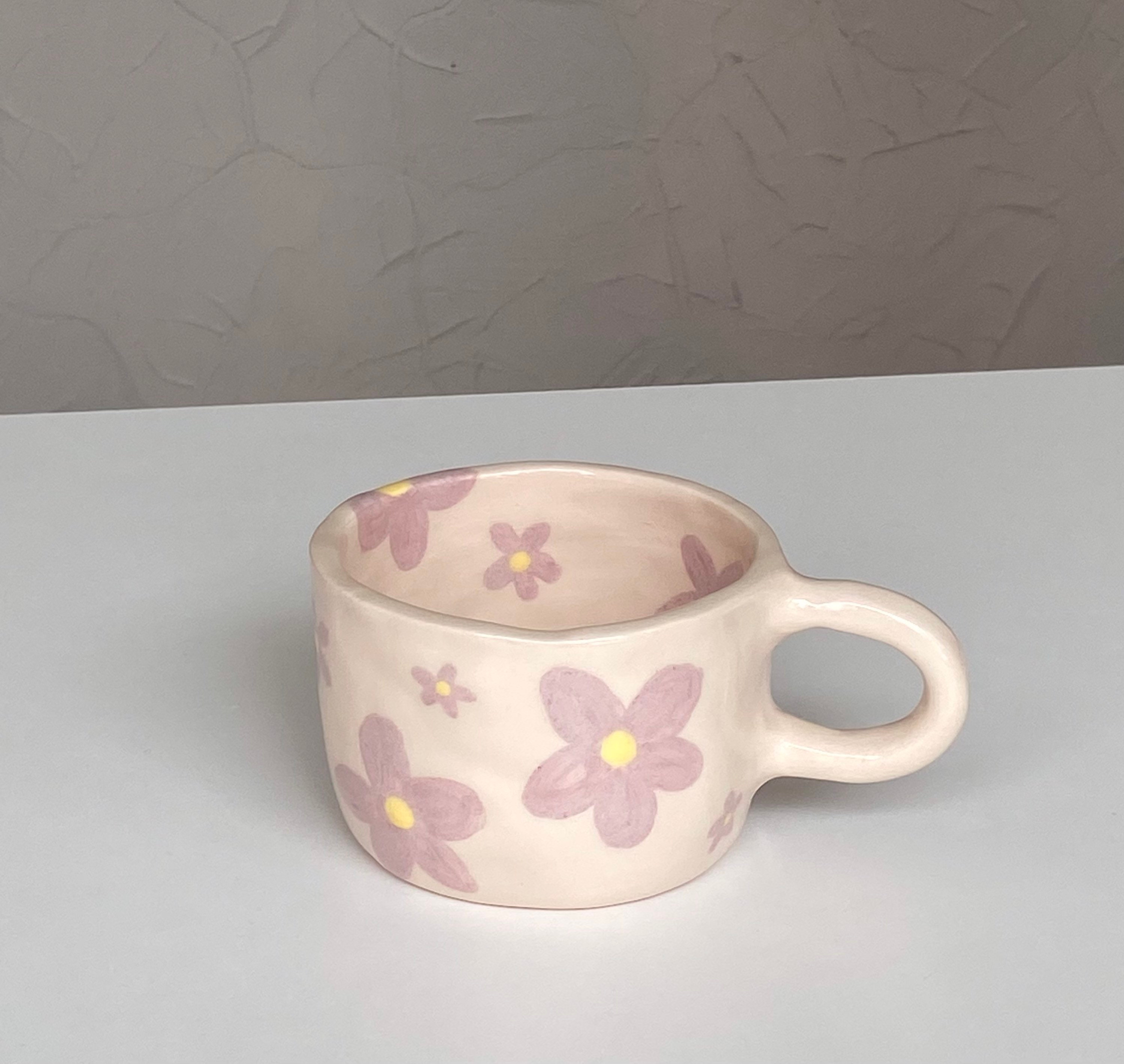 pinky flowers handmade ceramic mug | 250 ml | handmade coffee mugs,  handmade gift, unique valentines gift, pottery mug, cute aesthetic mug