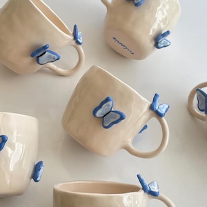 PRE-ORDER | butterfly handmade ceramic mug 3D | 250 ml | handmade coffee mug with butterflies, unique valentines gift, cute aesthetic mug image 1