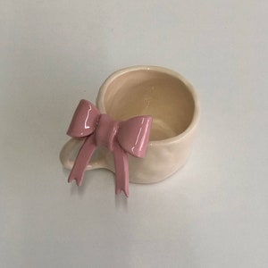 pink - red ribbon bow handmade ceramic mug 3D | 200 ml | handmade coquette coffee mugs, unique valentines gift, cute bow tie aesthetic mug