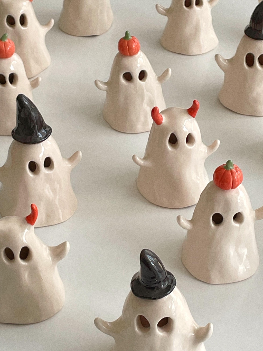 Handmade Ceramic Ghost Ornament | Halloween Decor With Pumpkin - Etsy