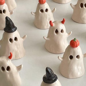 Handmade Ceramic Ghost Ornament | Halloween Decor with Pumpkin