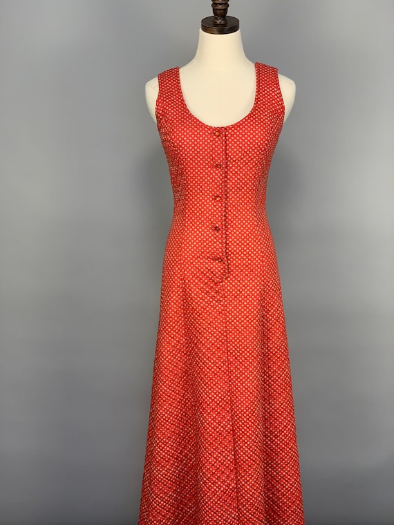 1970's Nancy B Red Quilted Maxi Dress